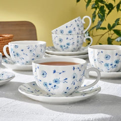 Karaca Blossom Theekoppenset met Schotels – 12-delig – 6 Personen – 220 ml