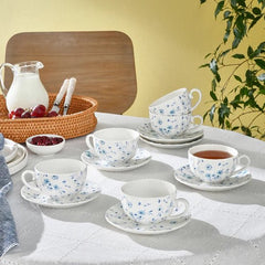 Karaca Blossom Theekoppenset met Schotels – 12-delig – 6 Personen – 220 ml