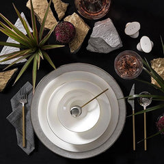 Jumbo Golda - Serviesset 61-delig – 12 Personen – Wit/Goud – Luxe New Bone Dinerservies met Soepterrine, Ovalen Schalen en Kommen
