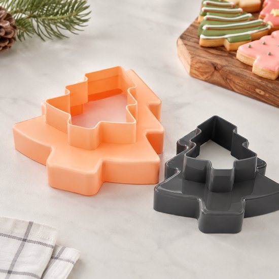 Sunbakery PD-3305 - Kerstboom Koekjesvorm Set – Koekjes Uitsteker –  Set van 2 – Peach & Antraciet