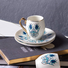 Karaca Iznik Turkse Koffieset – 12-delig – 6 Personen – Porseleinen Koffiekopjes met Schotels – Espresso & Mokka Set