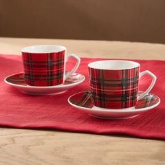 Karaca Ekose V2 - Espresso & Turkse Koffiekopjes met Schotels – 4-delig – 2 Personen – 80 ml