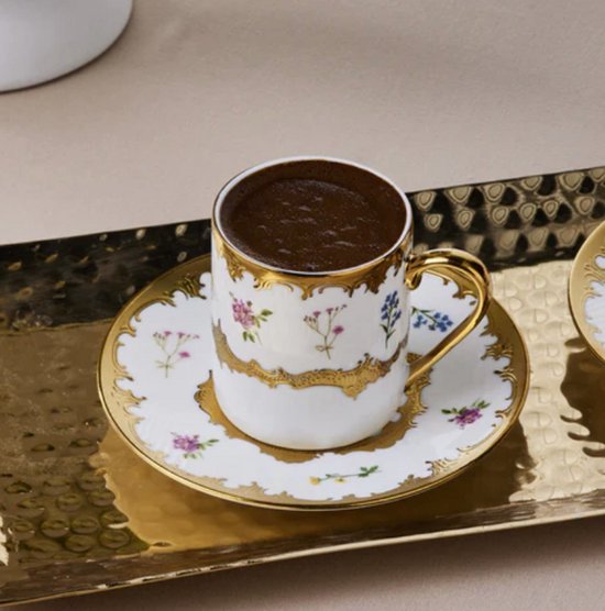 Karaca Bihter - Turkse Koffiekopjesset – 6 Personen – 90 ml –  Espresso- en Mokkaset