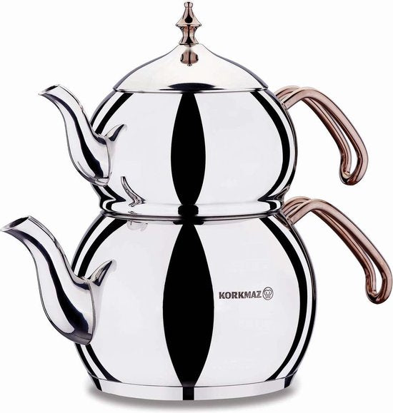 Korkmaz Hanedan A222 -  RVS Rosegold Turkse Theepot - 1,1L + 2L