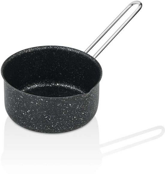 Polochef HSU-114 - 14 cm Granieten Melkpan & Sauspan – Zwart – Inductie Geschikt – Mini Kookpan met Anti-aanbaklaag