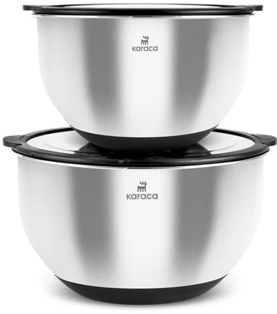 Karaca Mixmaster 2-Delige Meng- & Bewaarset – 4,5L & 2,5L – 304 RVS – Met Deksel