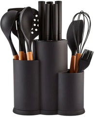 Karaca Burby Wood - Messenblok & Keukengerei Set – 14-delig – Hout/Zwart