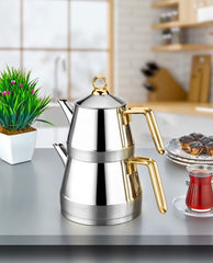 Polochef - RVS Theepot Met Gouden Handvatten - Family Size - PFOA-Vrij