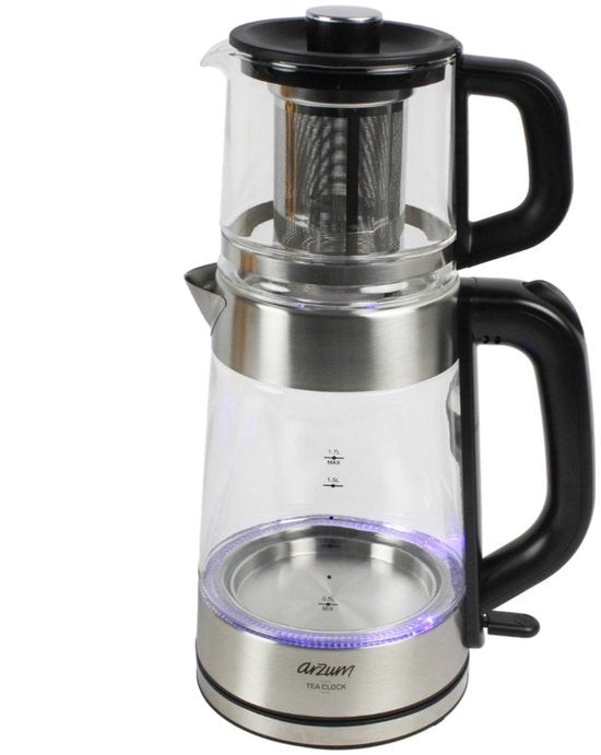 Arzum Tea Clock AR3154-0600 - Elektrische Theepot – 1,7 + 1,0 Liter – 2200W – 360° Draaibare Basis