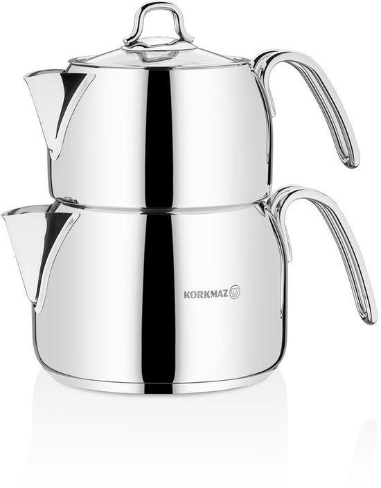 Korkmaz Perla Maxi  A028 - Turkse Theepot RVS – 3-delig – 1,2L + 2,0L – Inductie