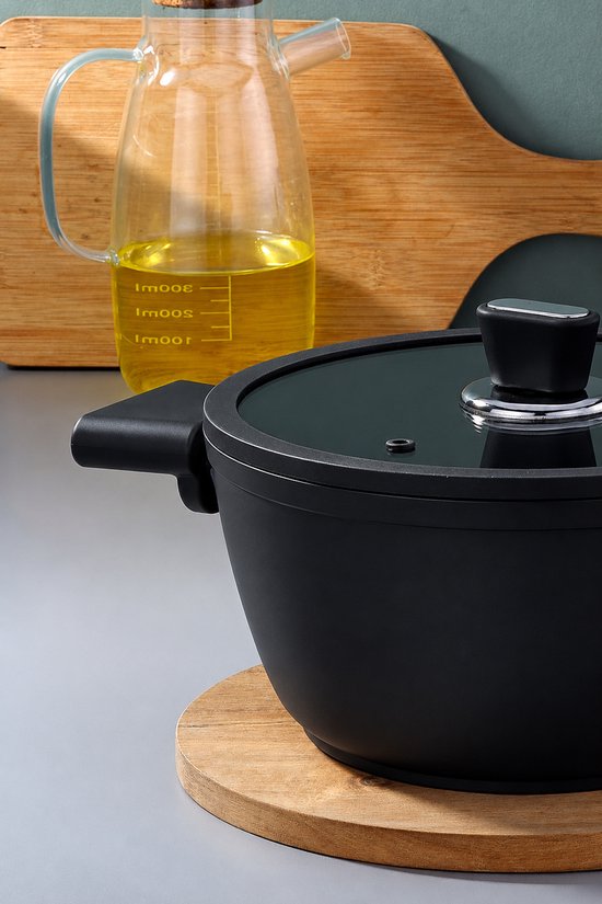 Polochef VSD-124 - Vista Seramische Diepe Kookpan 24 cm – Zwart – Anti-aanbak – Inclusief Glazen Deksel – Inductie Geschikt