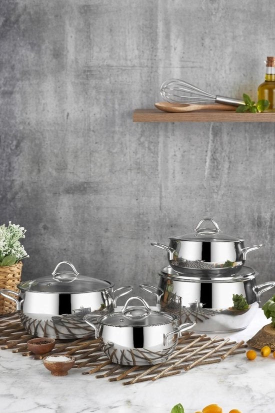 Polochef PDS-100 - Pro Line RVS Pannenset 8-Delig – 18/10 Roestvrij Staal – 18/20/22/24 cm – Inclusief Deksels – Inductie Geschikt