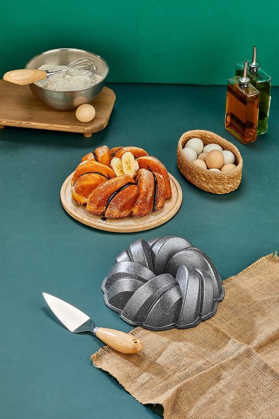 PoloChef ESR-126 - Gietaluminium Cakevorm 26 cm – Grijze Graniet Anti-aanbaklaag – Tulbandvorm – Bakvorm