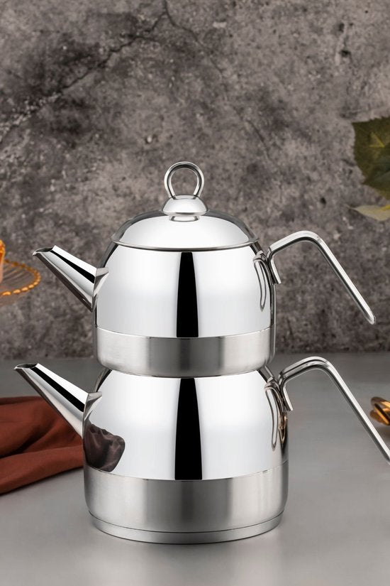 Polochef OPC-102 - Optimal Grote RVS Theepot – 18/10 Roestvrij Staal – Grote Capaciteit – Inductie Geschikt – Zilverkleurige Handgrepen