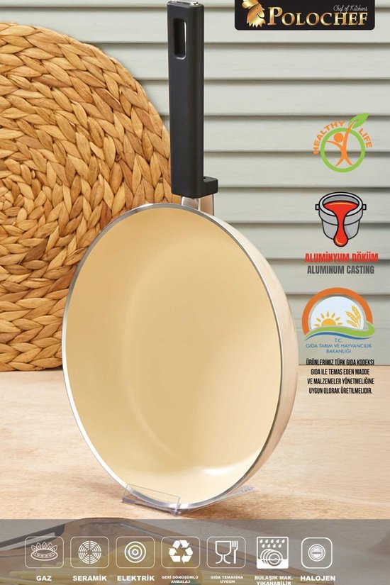 Polochef VSK-107 - Vista Seramische Pannenset 7-Delig – Beige / Crème – Inclusief Koekenpan & Deksels – Anti-aanbak – Inductie Geschikt