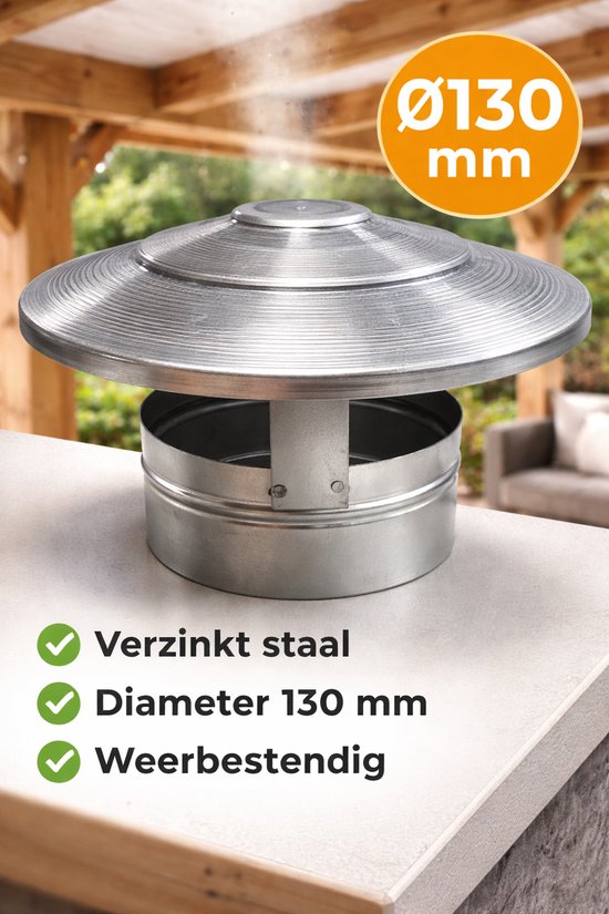 Regenkap voor Kachelpijp Ø130 mm – Verzinkt Staal – Weerbestendige Rookkap