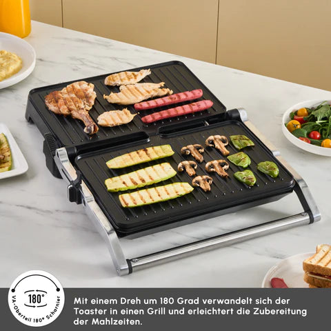 Karaca Inox Toastmate - Contactgrill & Tosti Apparaat – 2000W – 6 Sneetjes – 180° Grillfunctie – RVS