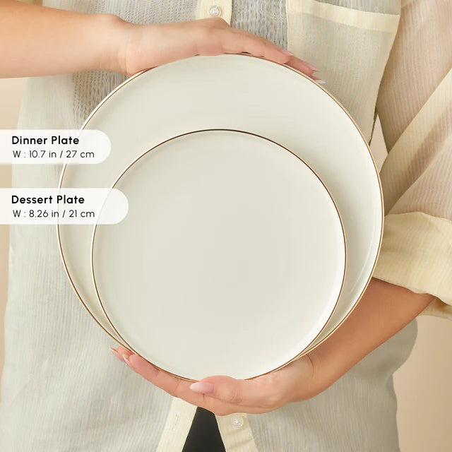 Karaca Stream Meridian - New Serviesset – 24-Delig – 6 Personen – Wit met Gouden Details – Luxe Bone Servies