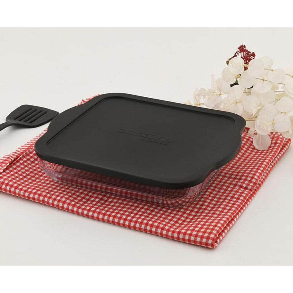 Pasabahce Borcam - Bake & Keep – Vierkante Glazen Ovenschaal met Zwarte Deksel – 3,2 Liter – 32 x 28 cm