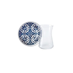 Karaca Mavili Blauw - Theeglazen set met Onderzetters - Set van 6 - Porselein - 170 ml