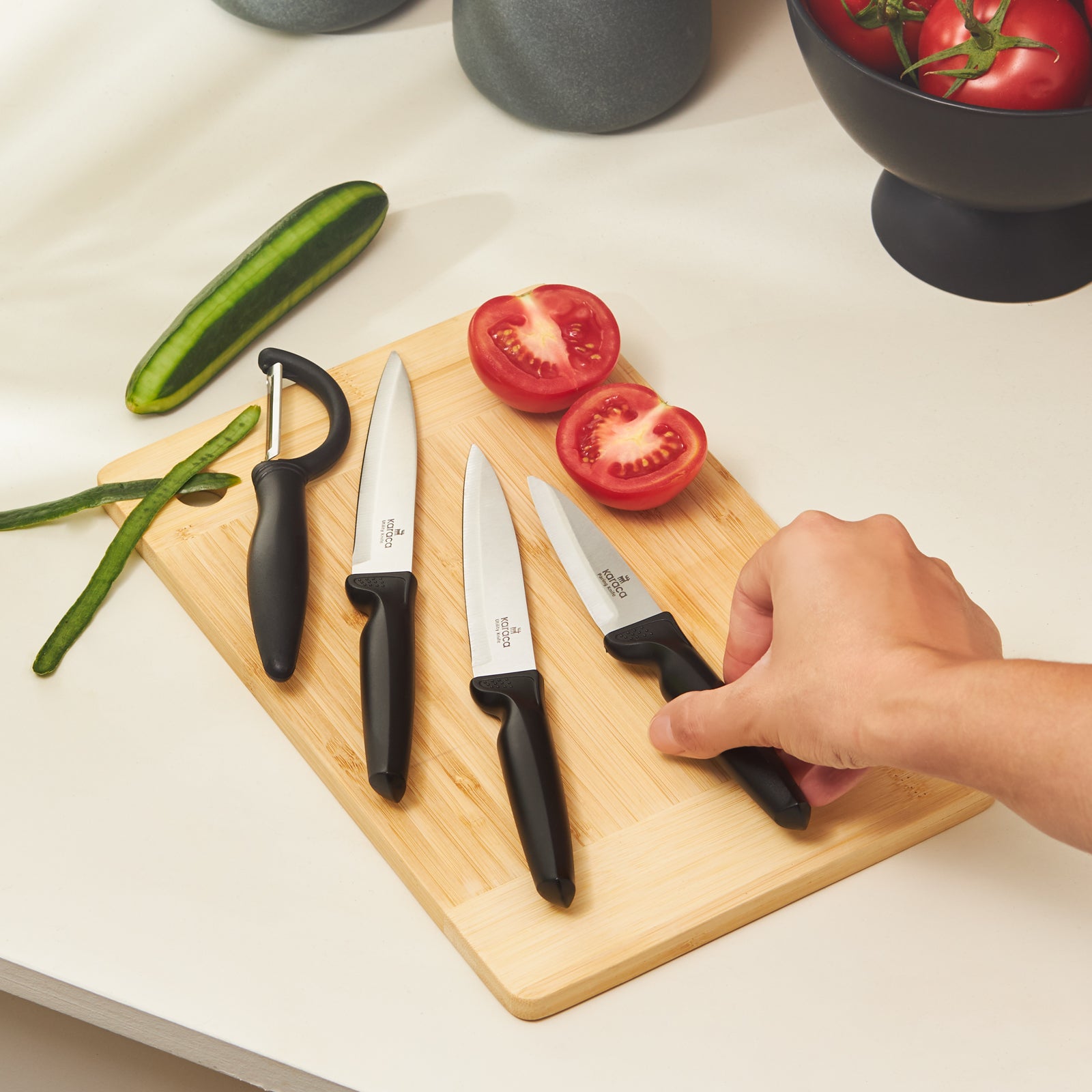 Karaca Inox - Messenset - 4-delig - RVS Keukenmessen Set - Zwart - Roestvrij Staal
