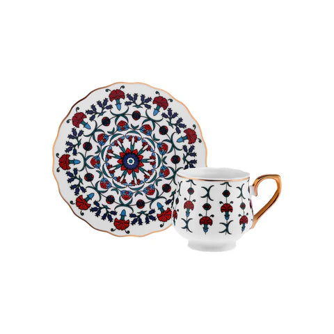 Karaca Ebruli Turkse Koffiekopjes Set – 6 Personen – 100 ml – Porselein Servies – Incl. Schotels