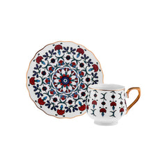 Karaca Ebruli Turkse Koffiekopjes Set – 6 Personen – 100 ml – Porselein Servies – Incl. Schotels