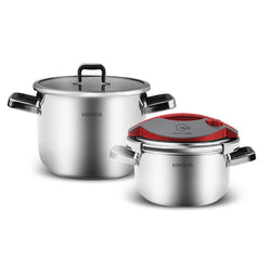 Karaca Orbit - Snelkookpannenset – 6 + 8 Liter – Rood – RVS 18/10 – Pannenset - Veilig & Energiezuinig