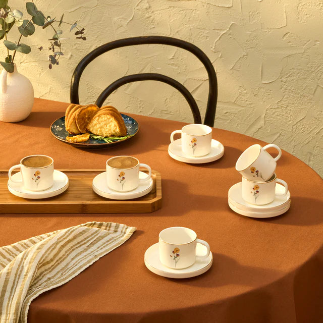 Karaca Valencia Koffiekopjesset 12-delig - 6 Personen - 80 ml - Espresso & Turkse Koffie - Kopjes met Schotels