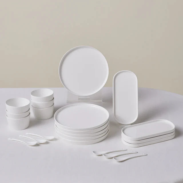 Karaca Stream Bomo - New Bone Serveerset 22-delig - 6 Personen - Wit - Schalen. Borden en Lepels