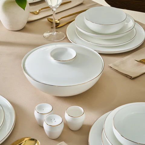 Karaca Meridian - 55-Delig Servies – 12 Persoons – Fine Bone Serviesset – Goud – Dinerborden Dessertborden Kommen