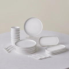 Karaca Forever Bomo - New Bone Ontbijtset 22-delig - 6 Personen - Wit met Platina Rand - Borden. Kommen en Schalen