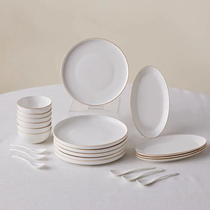 Karaca Forever Fika - New Bone Ontbijtset 22-delig - 6 Personen - Goud - Borden. Kommen en Schalen