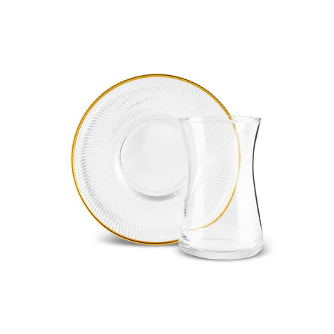 Karaca Juliet - Turkse Theeglazenset– 12 Delig – 6 Personen – 170 ml – Goud – Luxe Theeglazenset met Schotels