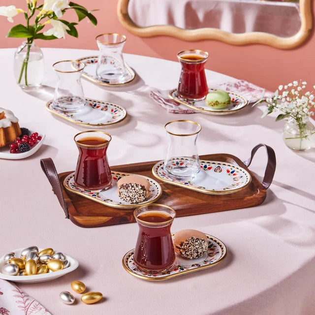 Karaca Tulip - Turkse Theeglazenset – 12-delig – 6 Personen – 132 ml – Multicolor