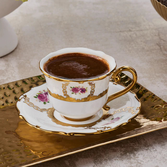 Karaca Elizabeth - Koffiekopjesset 12-delig - 6 Personen - 90 ml - New Bone - Espresso & Turkse Koffie