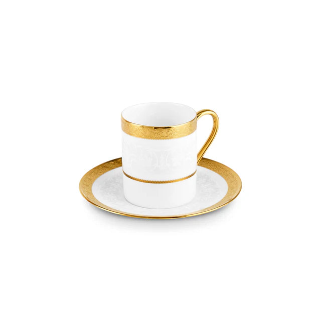 Karaca Saturn Gold - Koffiekopjesset voor 6 Personen – 12-delig – Porseleinen Espresso- & Turkse Koffieset – 100 ml