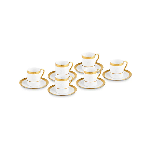 Karaca Saturn Gold - Koffiekopjesset voor 6 Personen – 12-delig – Porseleinen Espresso- & Turkse Koffieset – 100 ml