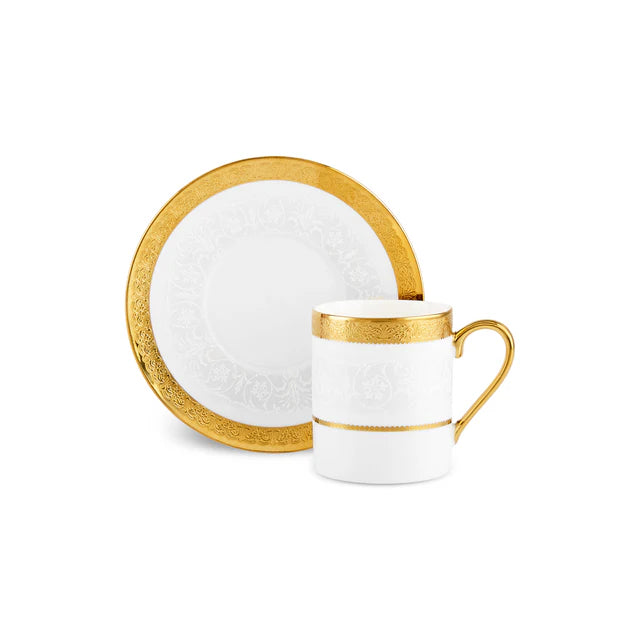 Karaca Saturn Gold - Koffiekopjesset voor 6 Personen – 12-delig – Porseleinen Espresso- & Turkse Koffieset – 100 ml