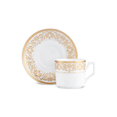 Karaca Nur - Kaffeetassen-Set - 6 Personen - 12-teilig - Porzellan - 100 ml - Inklusive Untertassen - Türkisches Kaffeegeschirr Weiß/Gold