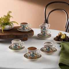 Karaca Yasemen - New Bone Koffiekopjesset voor 6 Personen – 12-delig – Espresso & Turkse Koffiekopjes – 80 ml – Multicolor