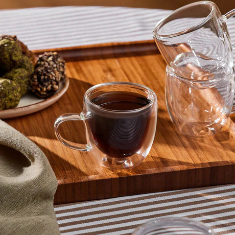 Karaca Olivier 6-delige Dubbelwandige Espresso- en Turkse Koffiekopjesset voor 6 Personen – 80 ml – Transparant Glas – Thermo Design