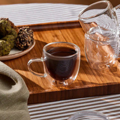 Karaca Olivier 6-delige Dubbelwandige Espresso- en Turkse Koffiekopjesset voor 6 Personen – 80 ml – Transparant Glas – Thermo Design