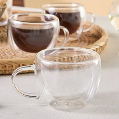 Karaca Olivia 6-delige Dubbelwandige Espresso- en Turkse Koffiekopjesset – 80 ml – Transparant