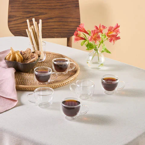 Karaca Olivia 6-delige Dubbelwandige Espresso- en Turkse Koffiekopjesset – 80 ml – Transparant