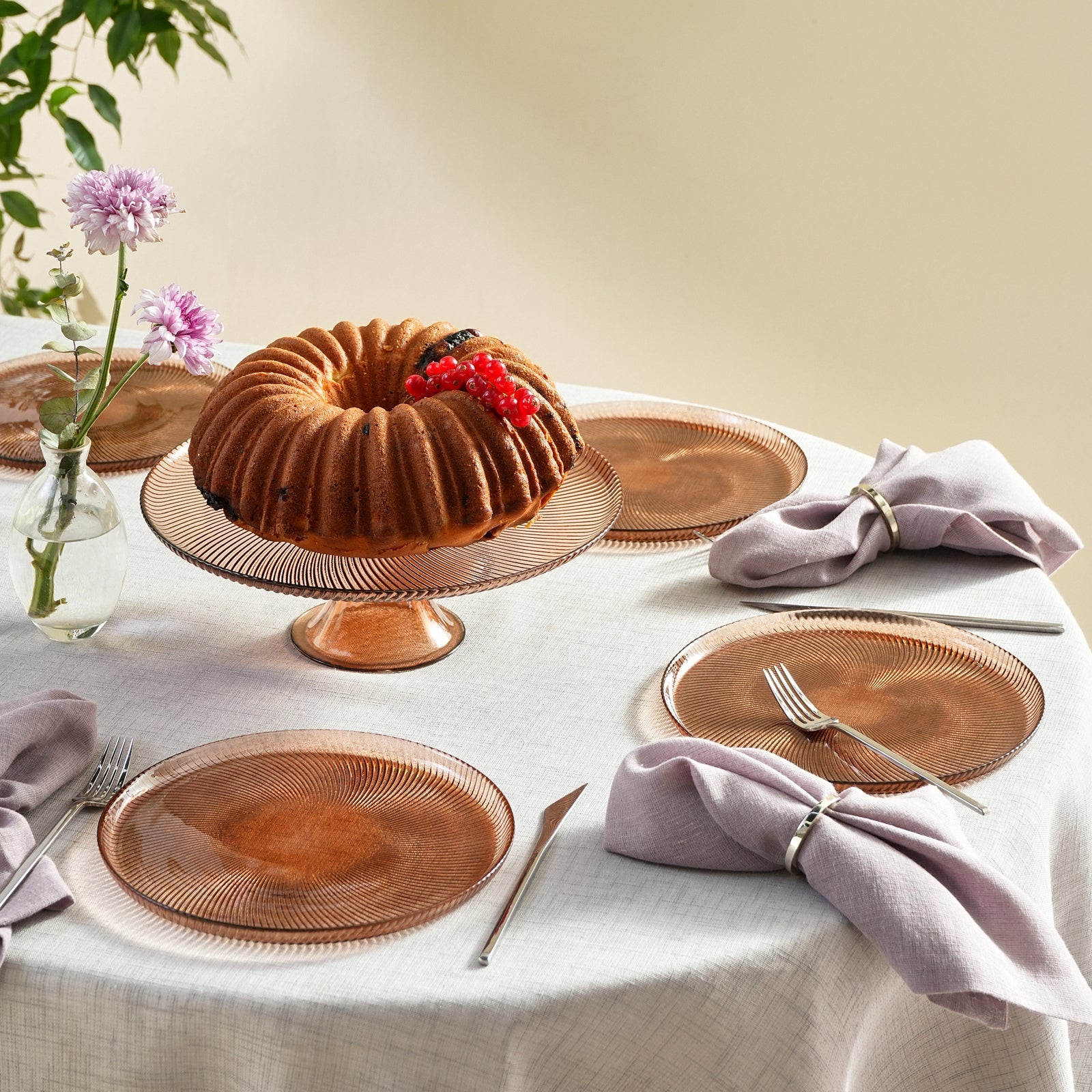 Karaca Juliet Mocha Mousse - Taartset 7 Delig – 6 Personen – Taartplateau met Dessertbordjes – Keramiek