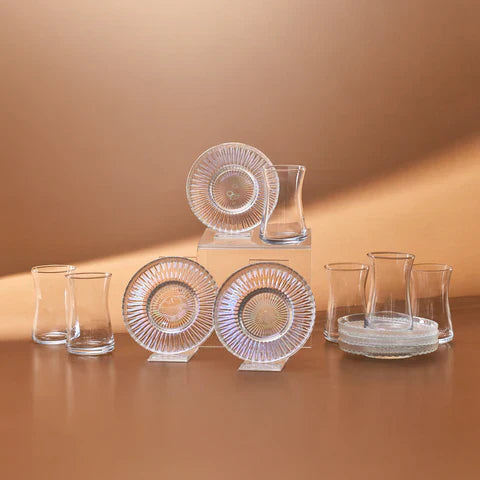 Karaca Lily - Theeglazenset 12 Delig – 6 Personen – 170 ml – Glas – Luxe Luster Afwerking – Turkse Theeset