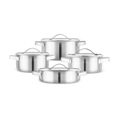 Karaca 3 Ply Culinara Pannenset – 8 Delig – RVS – Inductie Geschikt – Met Glazen Deksels