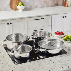 Karaca 3 Ply Culinara Pannenset – 8 Delig – RVS – Inductie Geschikt – Met Glazen Deksels