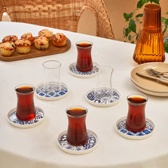 Karaca Portela - 12-delige Turkse Theeset voor 6 Personen – 170 ml – New Bone – Multicolor – Luxe Theeglazen met Schotels